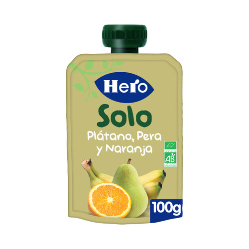 HERO Solo Bolsita de fruta (pera, plátano y naranja) , ecológicaa partir de 4 meses 100 g.