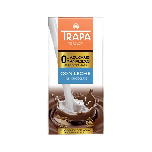 TRAPA Chocolate con leche extrafino sin azúcares añadidos 80 g.