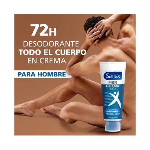 SANEX Men fresh defence Desodorante en crema masculino para todo el cuerpo (manos, axilas, zonas íntimas ...) 75 ml.