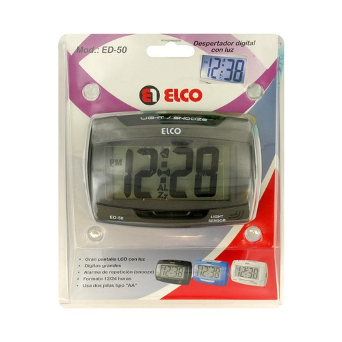 Despertador digital ELCO ED-50 con números grandes.