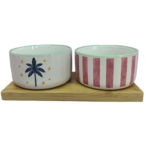 Set 2 bol aperitivo 25cl decorado rayas con tabla. ACTUEL