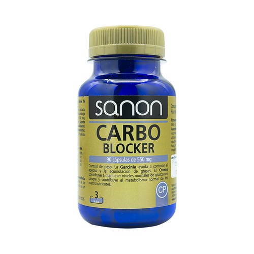 SANON Carbo blocker Faseolamina + Garcinia + Cromo, Complemento alimenticio para el control del peso 90 cápsulas.