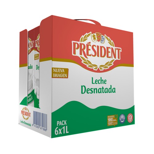 PRÉSIDENT Leche desnatada de vaca de origen 100% español 6 x 1 l.