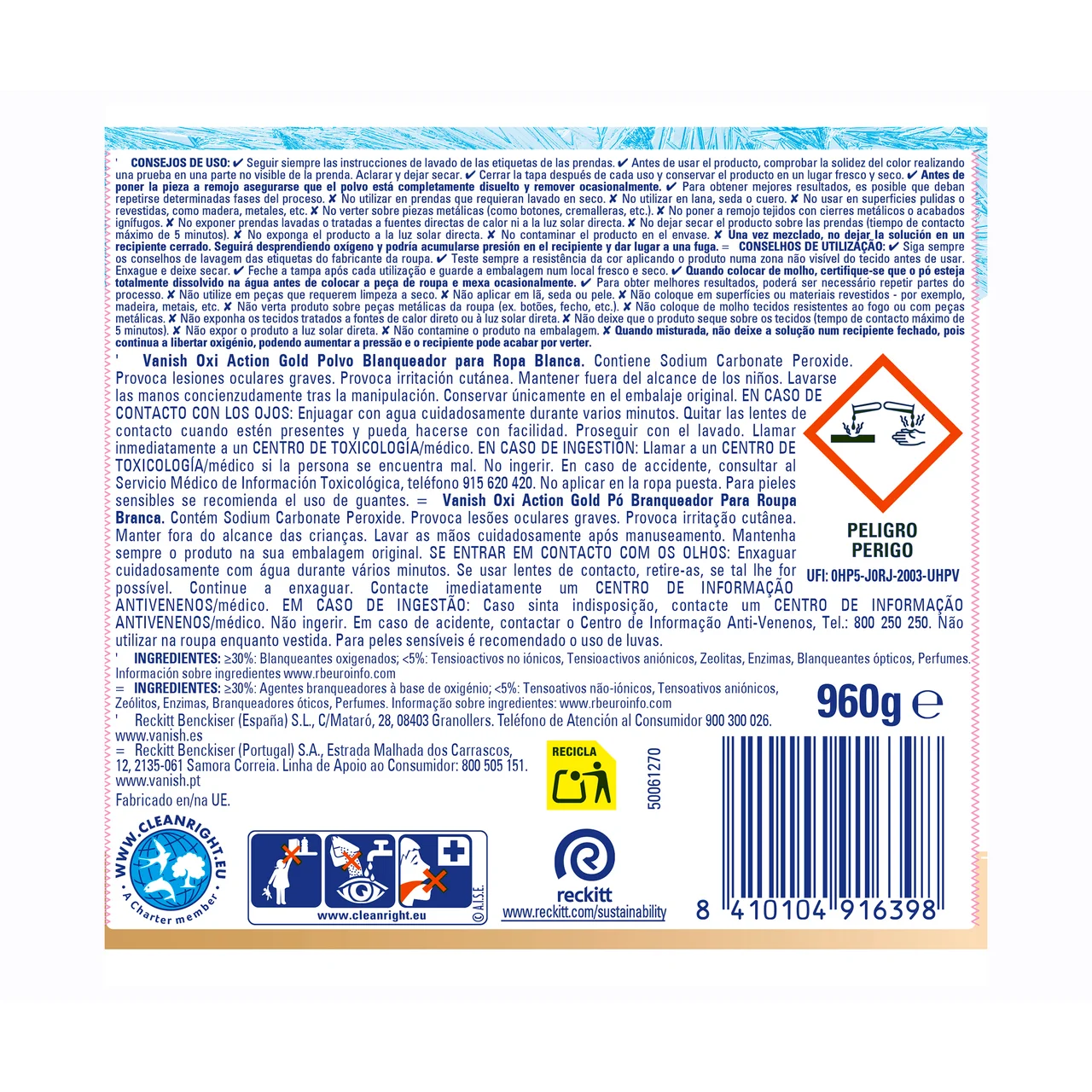 Activador en polvo gold oxi white 960 gr.