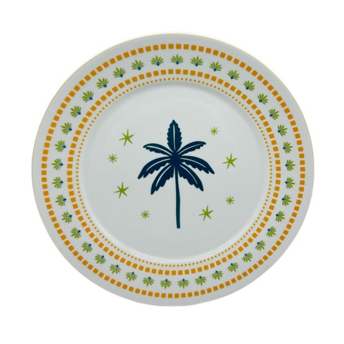 Plato llano porcelana decorado palmera. ACTUEL
