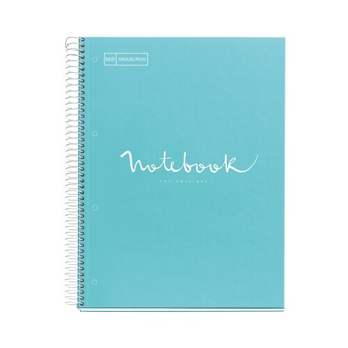 Cuaderno espiral cartón tamaño A4 80 hojas cuadrícula, color azul cielo, MIQUELRIUS.