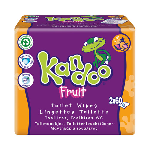 KANDOO Toallitas humedas para bebé, con aroma a frutas tropicales KANDOO Fruit 2 x 60 uds.