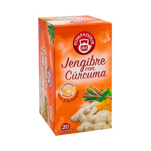 Infusion de jengibre con curcuma POMPADOUR 20 bolsitas. 36 g.