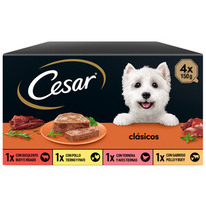 Imagen de CESAR Comida para perro adulto a base de pollo, buey, ternera con pollo y cordero 150 gr.