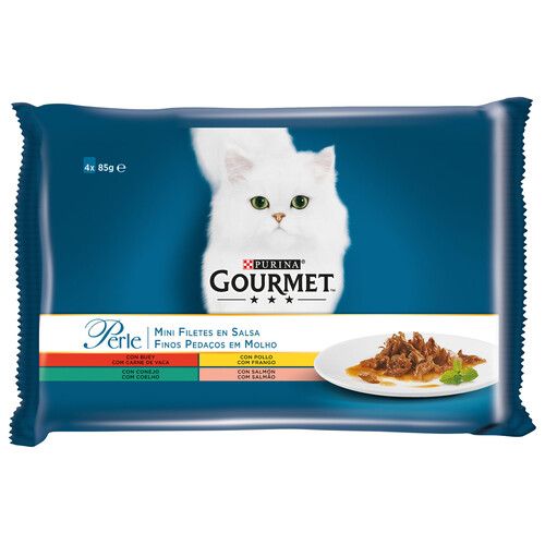 PURINA GOURMET Comida para gatos adultos láminas de buey y pollo PURINA GOURMET PERLE 4 uds. 85 g.