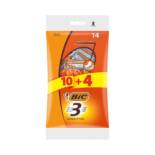 BIC Sensitive Maquinilla de afeitar desechable con 3 hojas 14 uds.
