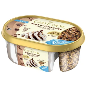 CARTE D'OR Cornetto Tarrina de helado de vainilla con salsa de chocolate y trocitos de barquillo 750 ml.