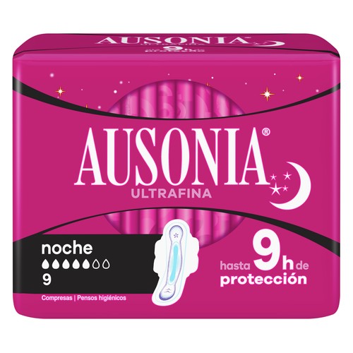 AUSONIA Compresas ultrafinas de noche con alas AUSONIA 9 uds.