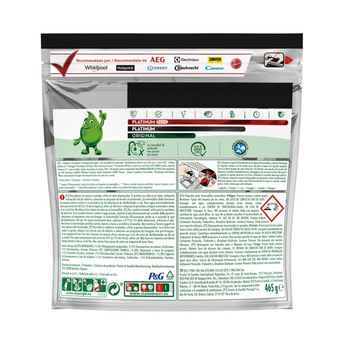FAIRY Platinum plus Detergente todo en uno para lavavajillas en cápsulas, tecnología anti-opaco 30 uds.