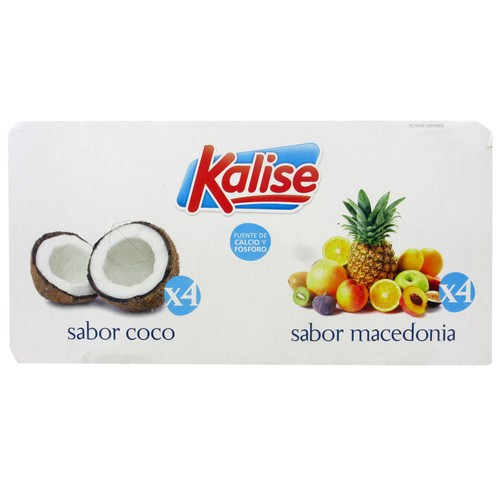 KALISE Yogur de sabores a coco (4) y macedonia (4)  8 x 125 g.