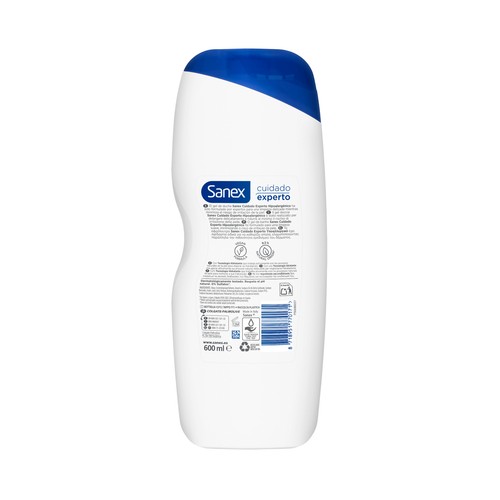 SANEX Cuidado experto Gel para ducha o baño hipoalergénico, especial pieles sensibles 600 ml.