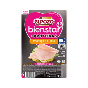 EL POZO Bienstar + proteínas Pechuga de pollo cortada en finas lonchas, con alto contenido en proteínas 130 g.