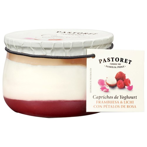 PASTORET Caprichos de yogur Yogur con frambuesa, lichi y pétalos de rosa 150 g.
