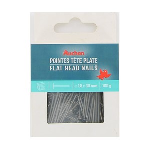 Imagen de Clavos de acero cabeza plana, 1,6x30mm, 100 gr, ALCAMPO.