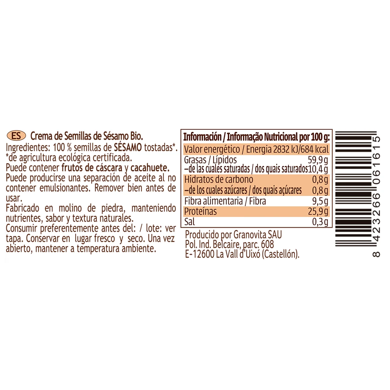 ALVIME Tahini ecológico (crema de semillas de sésamo molido en piedra) 175 g.