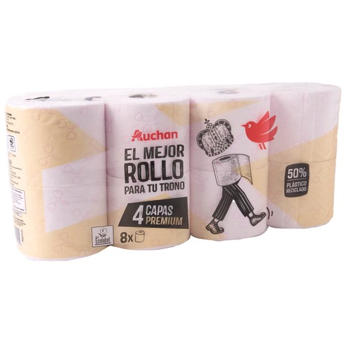 Papel higiénico premium AUCHAN 4 capas x 8 uds.