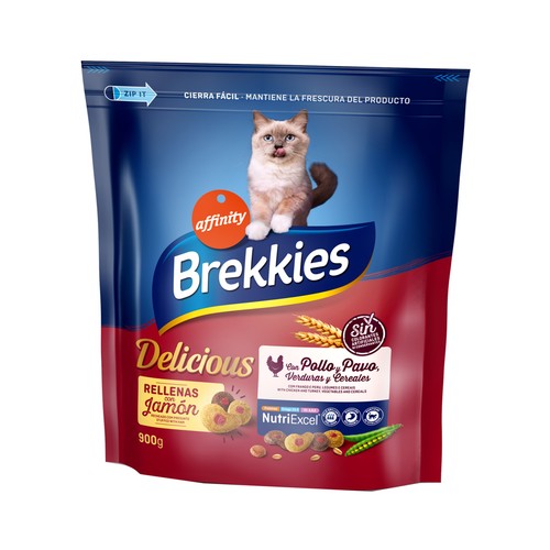 BREKKIES Alimento para gatos con pollo, pavo, verduras y cereales 900 g.