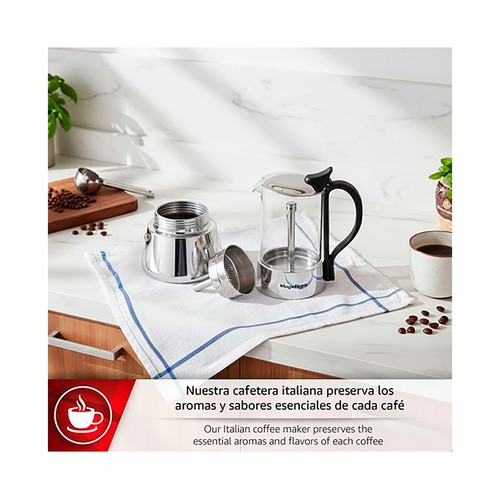 Cafetera de inducción de 6 Tazas Guinea, acero inox y borosilicato, MAGFESA
