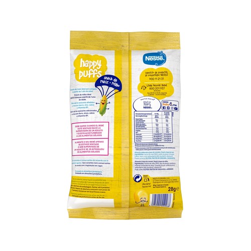 NESTLÉ Snacks a base de maíz, para bebés a partir de 1 año NESTLÉ Happy puffs 28 g.