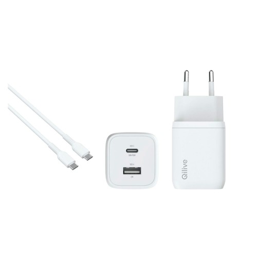 Cargador de casa QILIVE USB A a USB C 65W + cable USB C a USB C