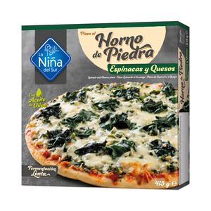LA NIÑA DEL SUR Pizza de espinacas con un toque de ajo y queso hecha al horno de piedra LA NIÑA DEL SUR 415 g.
