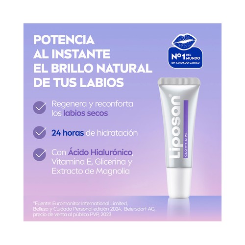 LIPOSAN Glowy Protector labial hidratante con efecto glow y extracto de magnolia.