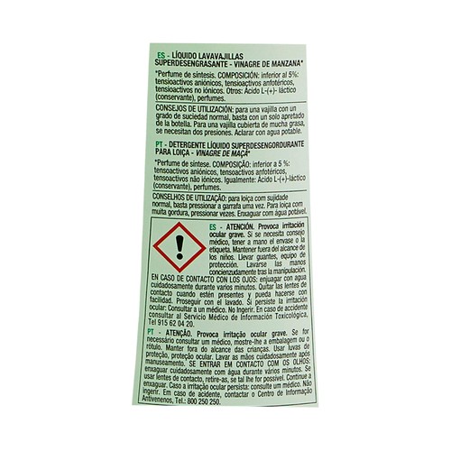 PRODUCTO ALCAMPO Lavavajillas concentrado desengrasante, con vinagre de manzana 750 ml.