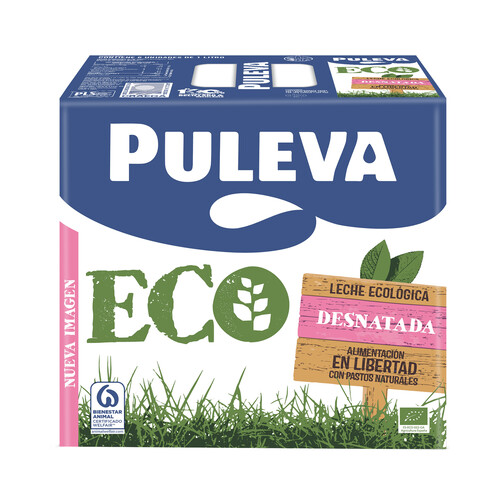 Leche desnatada de vacas con alimentación ecológica PULEVA Eco 6 x 1 l.