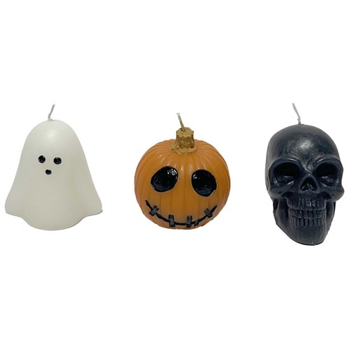 Velas de cera decorativas con formas de fantasma, calabaza o calavera. ACTUEL