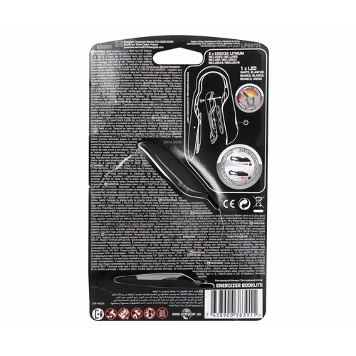 Linterna led luz blanca con cuerpo de goma flexible y pinza para libros, inlcuye pilas ENERGIZER.