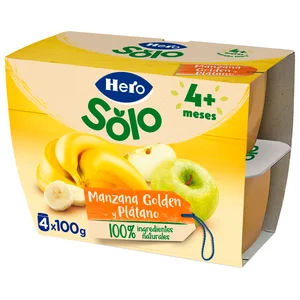 HERO Solo Tarrito de fruta (manzana Golden y plátano) con textura suave a partir de 4 meses 4 x 100 g.