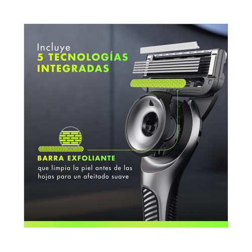 GILLETTE Labs Maquinilla de afeitar con cabezal pivotante de 5 hojas  + colgador de pared.
