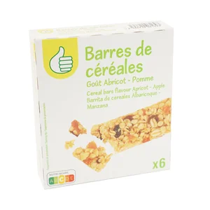PRODUCTO ECONÓMICO ALCAMPO Cereales en barrita con manzana y albaricoque pack de 6 uds. x 21 gr.