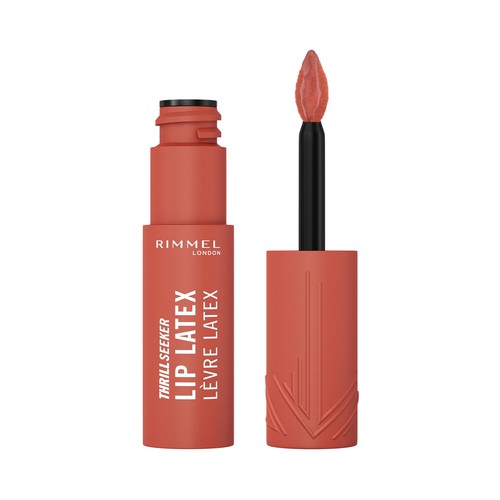 RIMMEL Thrill seeker lip latex tono 200 So peachy Barra de labios líquida acabado brillo latex 3D.