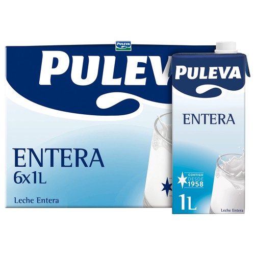 PULEVA Leche entera de vaca, de origen 100% español 6 x 1l.