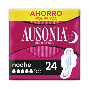 Imagen de AUSONIA Compresas ultrafina de noche con alas AUSONIA 24 uds.