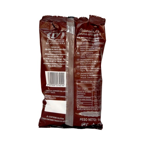 EL OBRADOR DE ANTEQUERA Picos artesanos 100% integrales 140 G