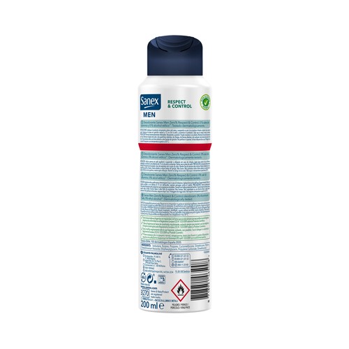 SANEX Men zero % Desodorante en spray para hombre con protección anti transpirante hasta 24 horas 200 ml.