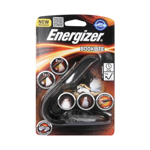 Linterna led luz blanca con cuerpo de goma flexible y pinza para libros, inlcuye pilas ENERGIZER.