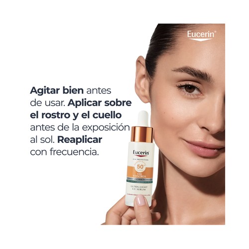 EUCERIN Oil control Sérum protector solar con FPS 50+ (muy alto) para piel mixta a grasa con impurezas 30 ml.