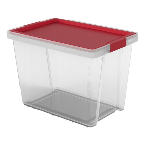 Caja de ordenación con tapa en color rojo, 15 litros de capacidad, TATAY.