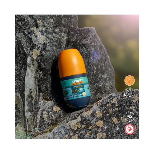 BABARIA Adventure Protector solar en roll on, resitente al agua y con FPS 50+ (muy alto) 50 ml.