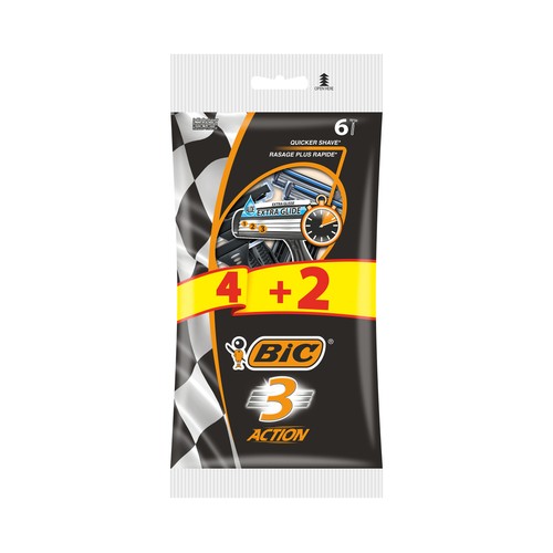 BIC Action Maquinilla de afeitar desechable, con 3 hojas y banda extra deslizante con aloe vera 4 uds.
