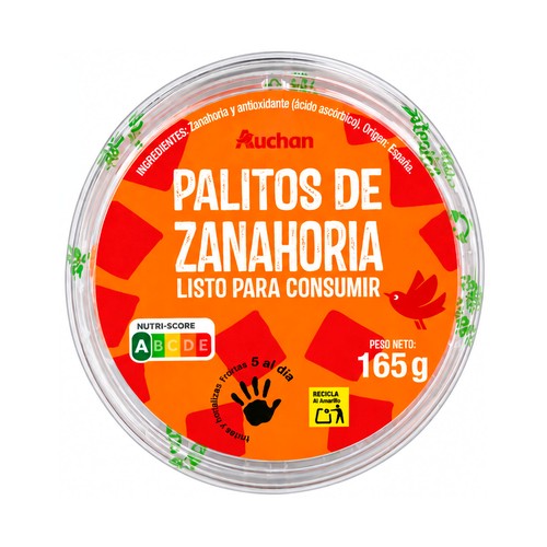 AUCHAN Palitos de zanahoria listos para consumir 165 g.