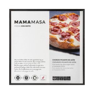 Imagen de MAMAMASA Pizza congelada de chorizo picante de León, con aceite de oliva virgen extra y mozarella 370 g.